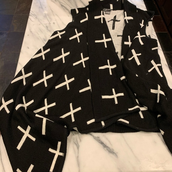 Dots Knit Long Cardigan Cross Sweater Size Large - Picture 6 of 7